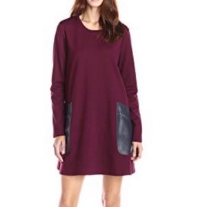 BCBGMaxazria Farah Burgundy Ponte Swing Dress